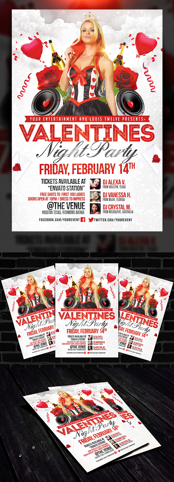 FREE  Valentines Party Flyer PSD Template